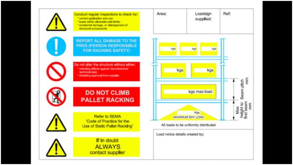 Pallet Racking Load Signs And Notices | SEE Racking Inspections