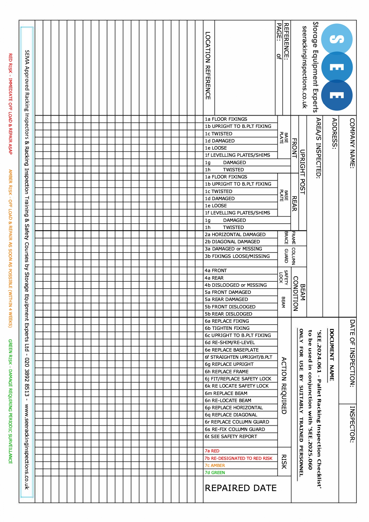 Pallet Racking Inspection Checklist form_page
